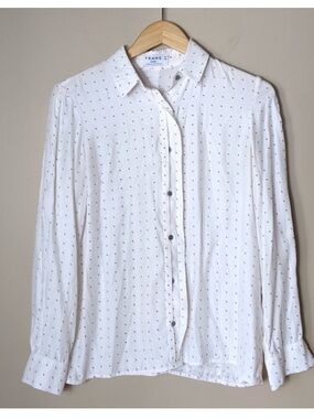 Frame Denim White Long-Sleeve Button-Down with Tiny Navy& Red Print